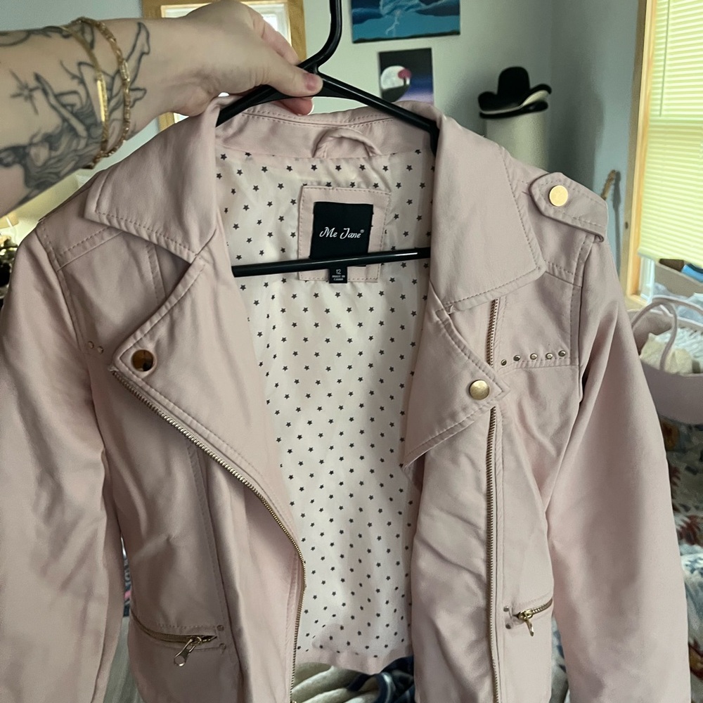 Me Jane Light Blush Pink Moto Jacket with Gold Hardware